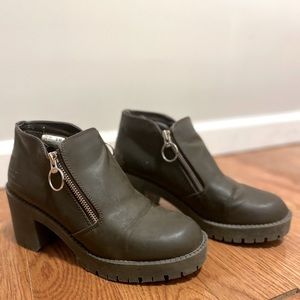 Chocolate brown double zipper ankle boots